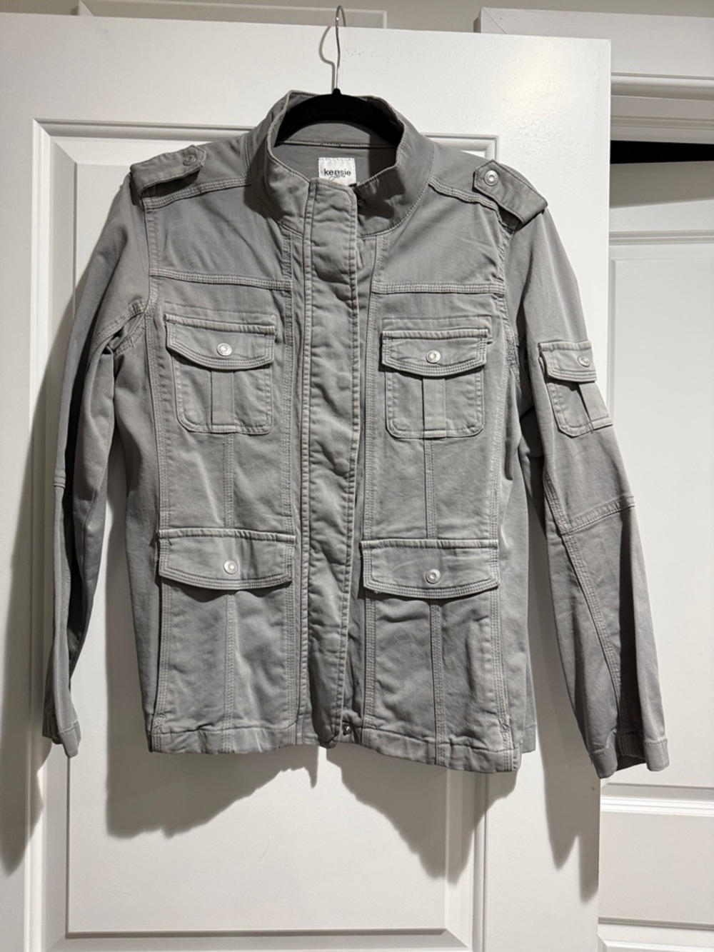 Kensie Light Gray Utility Jacket with Multiple Pockets